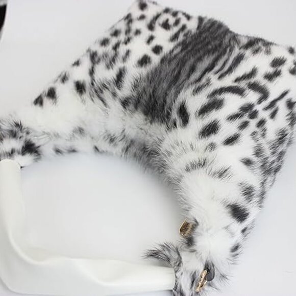 Neiman Marcus Snow Leopard Print Rabbit Fur Hobo Bag - Picture 4 of 6